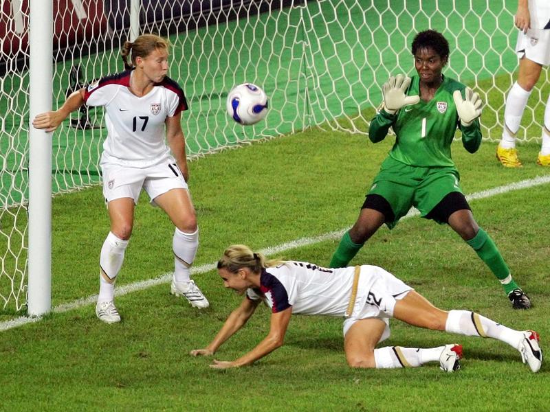 United States goalkeeper Brianna Scurry in action against Brazil during a 2007 Women's World Cup semifinal match in Hangzhou, China.